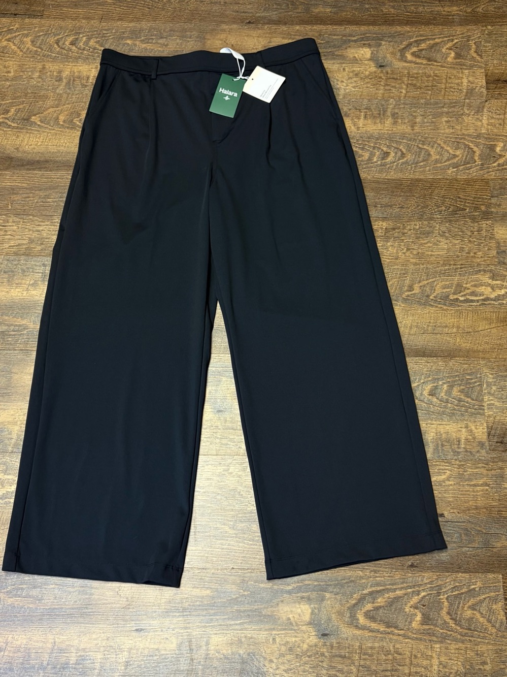 NEW Halara Black Solid Pleated Wide-Leg Pull-On Stretch Pants Womens XL Petite
